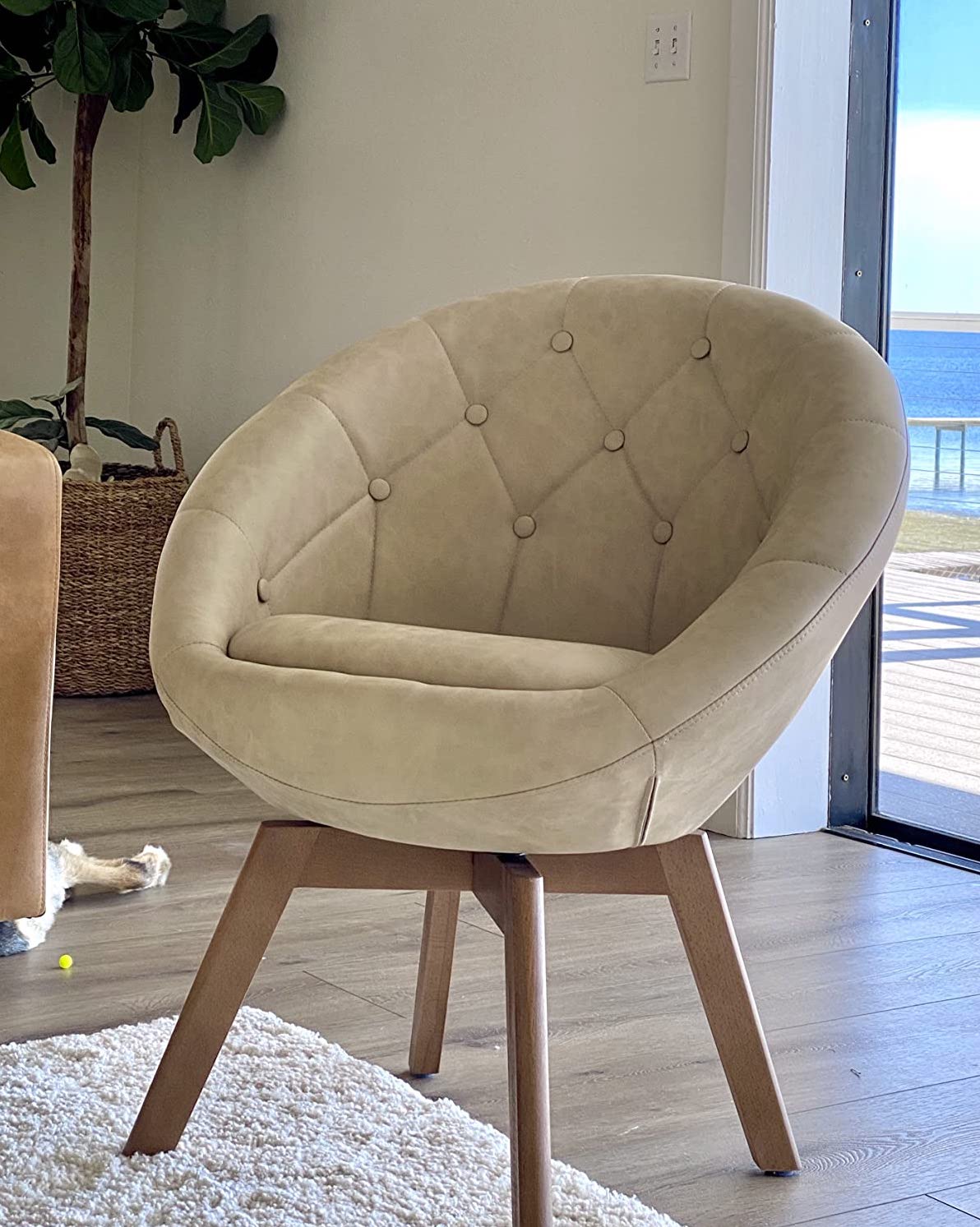 Volans Mid Century Modern Velvet Upholstered Swivel Accent Chair