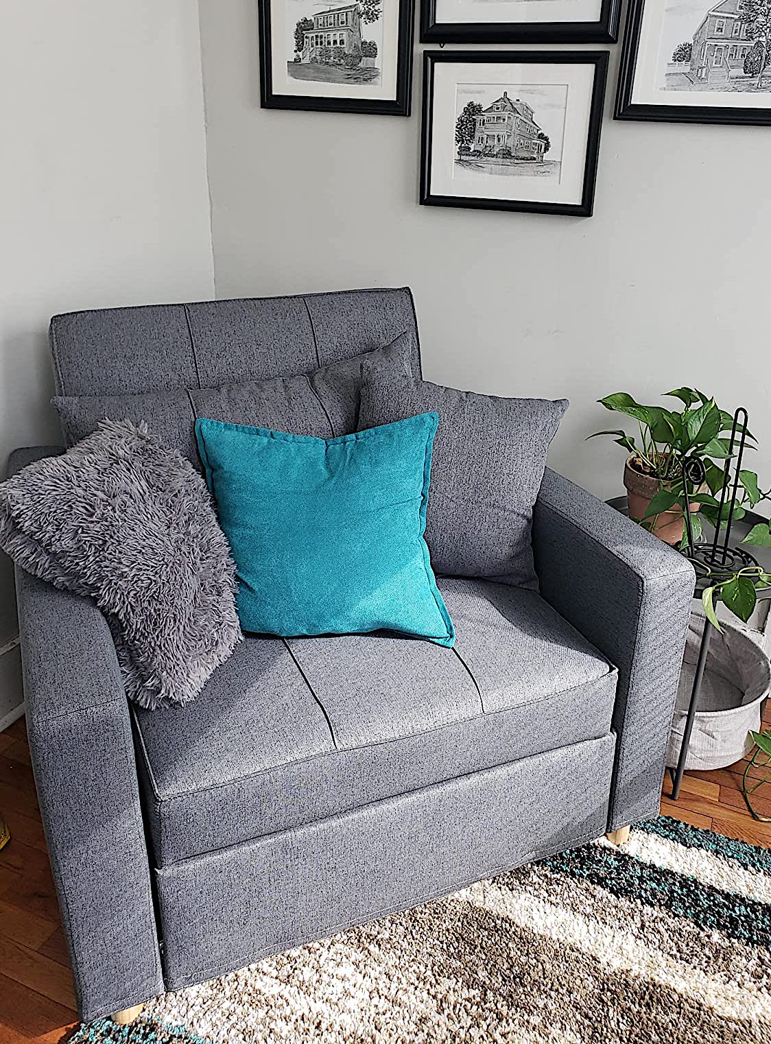 Esright Convertible 3 in 1 Sleeper Sofa Chair Bed Dark Grey